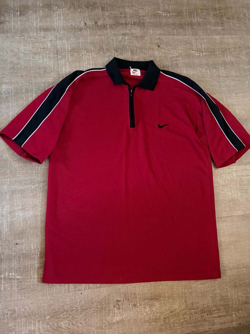 Vintage 90s Nike Airliner Quarter-Zip Polo Shirt Red Black Stripe